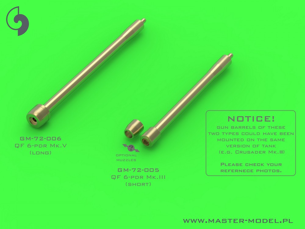 GM-72-006 British QF 6-pdr (57 мм) - версия Mk.VL / 50 (длинная) + наконечники Besa MG - для Crusader Mk.III, Churchill Mk.III / IV, Valentine Mk.VIII / IX