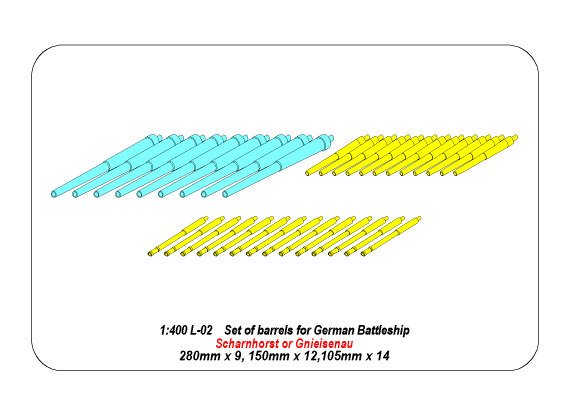 ABR-1:400-L-02  Дополнения для  Set of barrels for Sharnhorst,Gnieisenau для  1/400