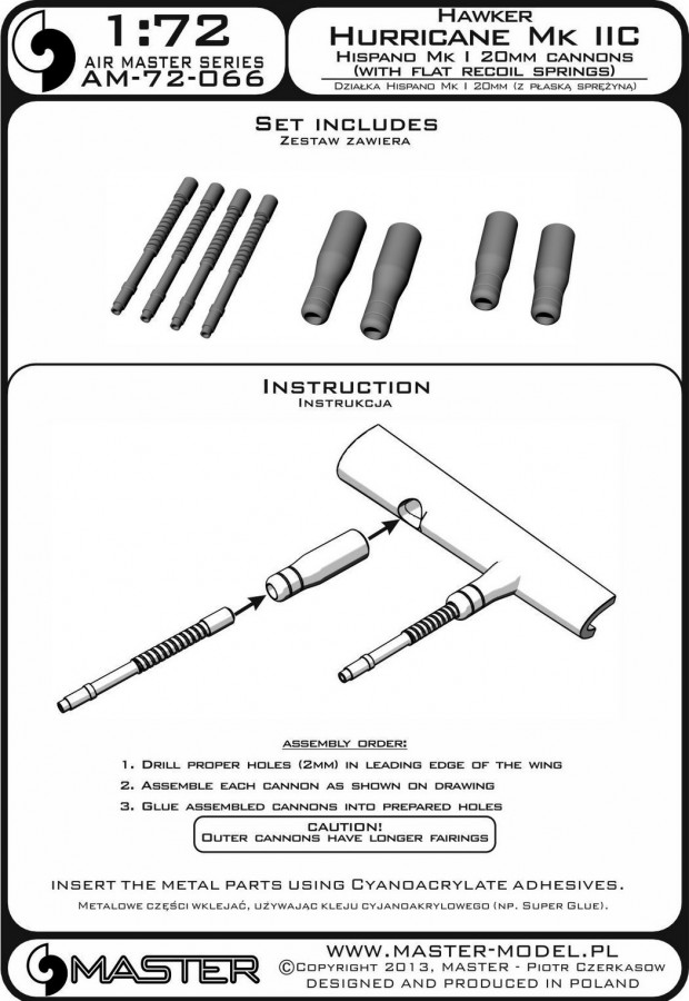 AM-72-066 Стволы к авиапушке Hispano Mk I с плоским пружинным компенсатором 20 мм для Hurricane Mk IIC 4 шт.