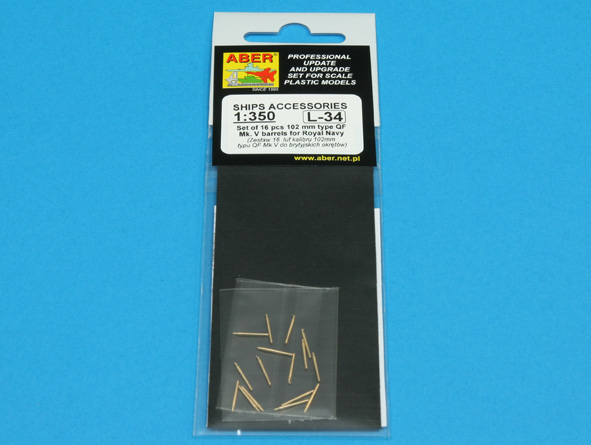 ABR-1:350-L-34  Дополнения для  Set of 16 pcs 102 mm QF Mk.V barrels for Royal Navy ships для  1/350