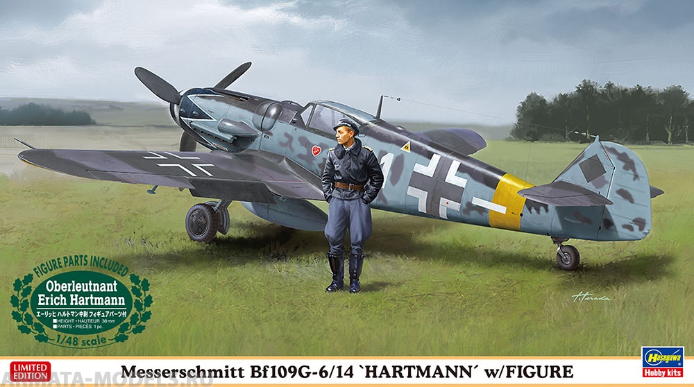 07447 Самолет Messerschmitt Bf109G-6/14 HARTMANN w/FIGURE Hasegawa