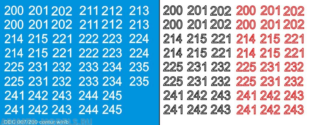 DEC007/200 Номера на немецкую технику масштаб 1/100 с 100 по 400. Цвет – красный/черный контур на выбор + белый центр