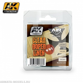 AK2290 Набор акриловых красок для аэрографа CLEAR DOPED LINEN